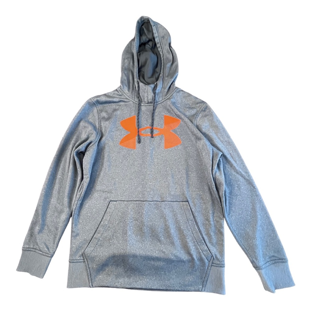 Under Armour Dri Fit Loose Fit Orange Logo Grey Hoodie Size S